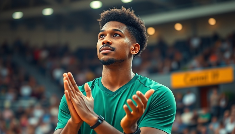 Gout Gout athlete clapping in sports arena, vibrant scene.
