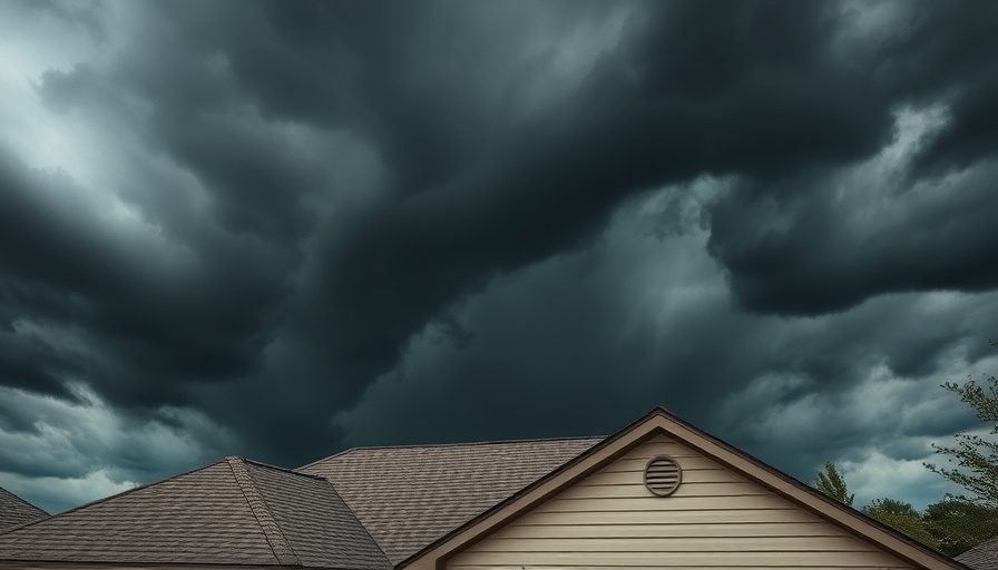 Ominous clouds over house roof indicating storm preparedness for homeowners.