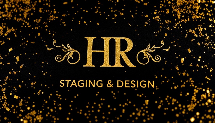 Elegant logo for HR Staging & Design with gold confetti.