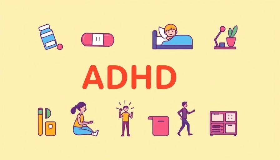Icons representing ADHD treatment options: medication, sleep, exercise.
