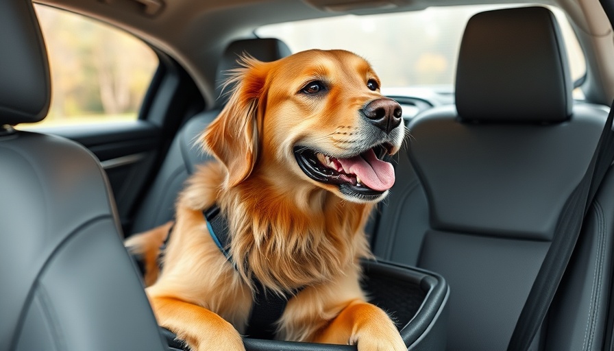 Keep your dog safe in the car with a harnessed golden retriever.
