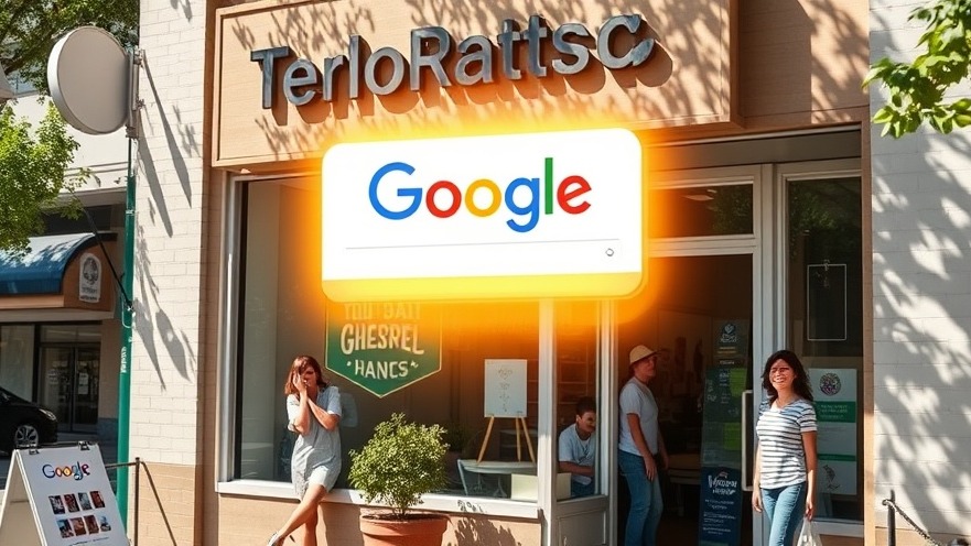 Charming small business storefront with happy customers and 'Top-Rated' Google snippet.