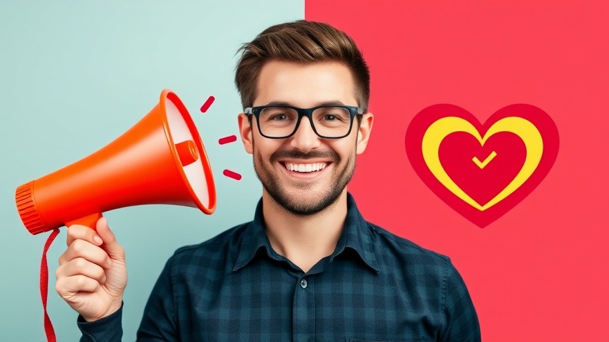 A vibrant split image illustrating branding vs marketing, showcasing a megaphone and heart logo.
