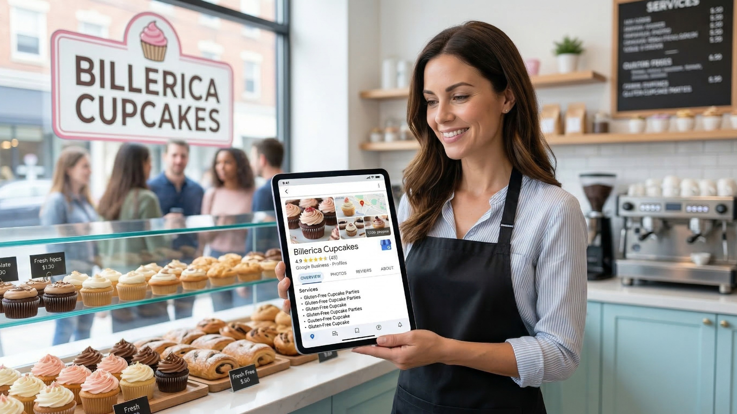 A baker showing her Google Business Profile