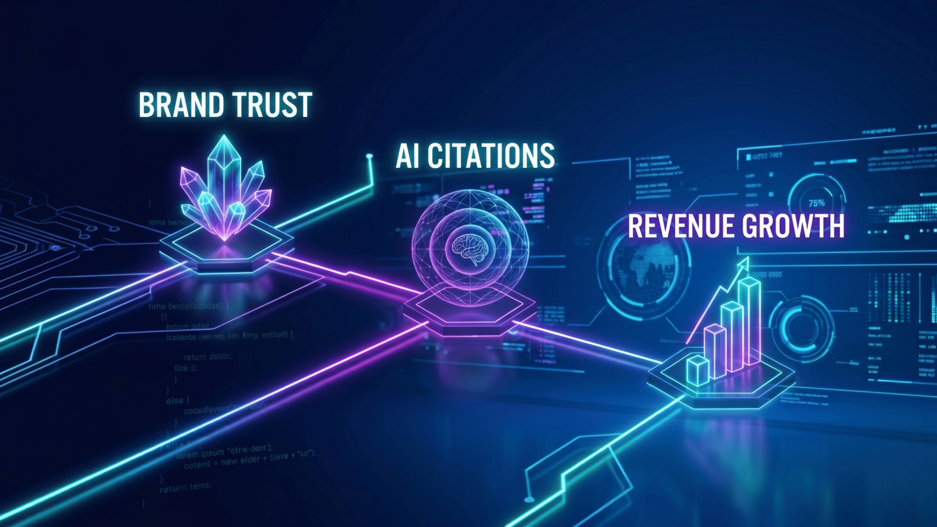 Infographic displaying the connection between AI search citations and business revenue pipeline growth.
