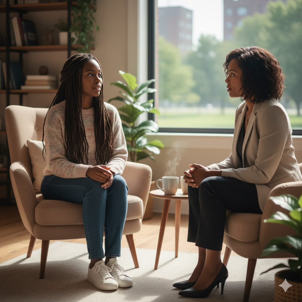 Therapist speaking with a client