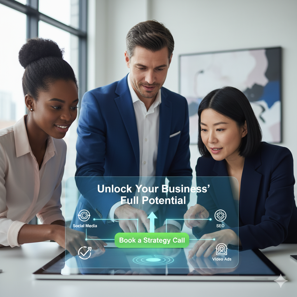 To go with the "See How Digital Marketing All Can Drive More Traffic" section, showing a team collaborating around digital marketing services.