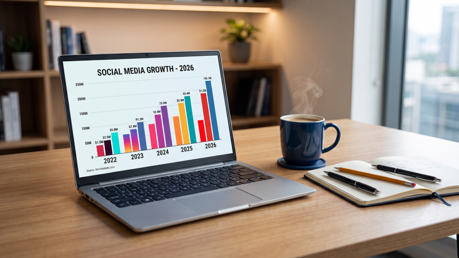 Laptop showing social media growth 2026