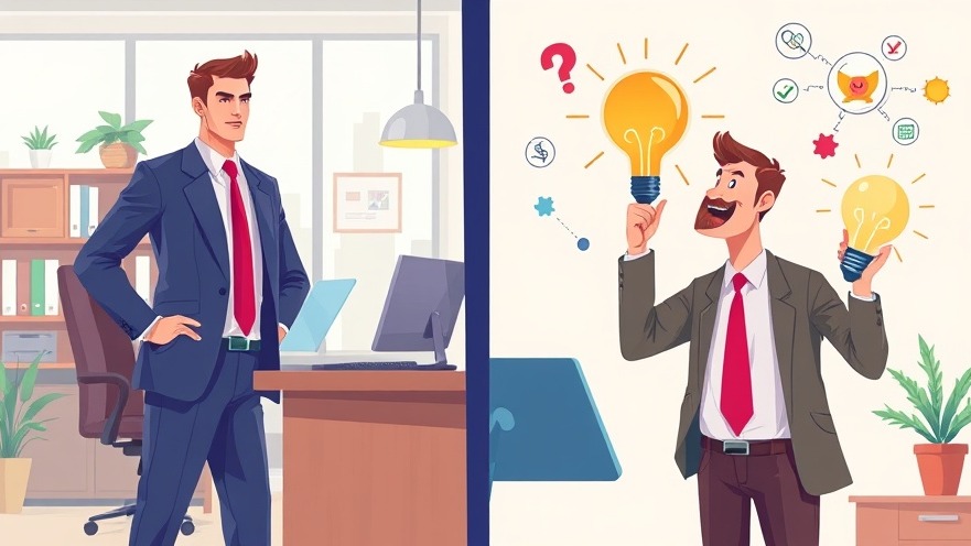 Confident businessman in suit and dynamic entrepreneur brainstorming ideas in vibrant illustration.