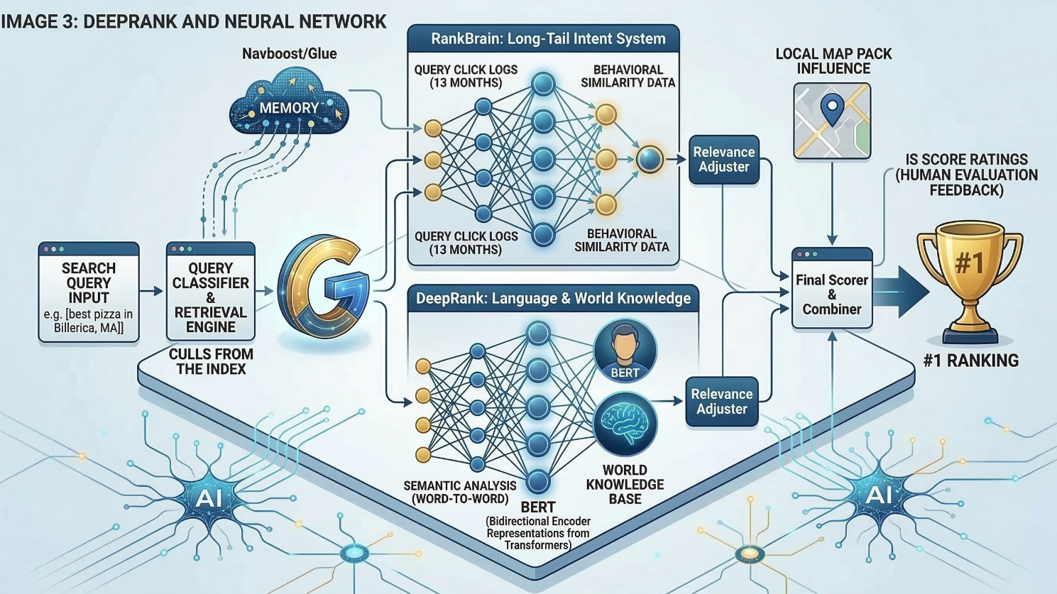 how the neural networks for RankBrain and DeepRank operate.