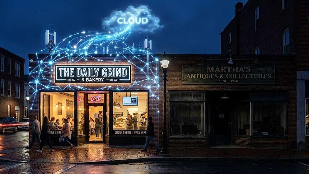 Local business connected to an AI data network for digital marketing.