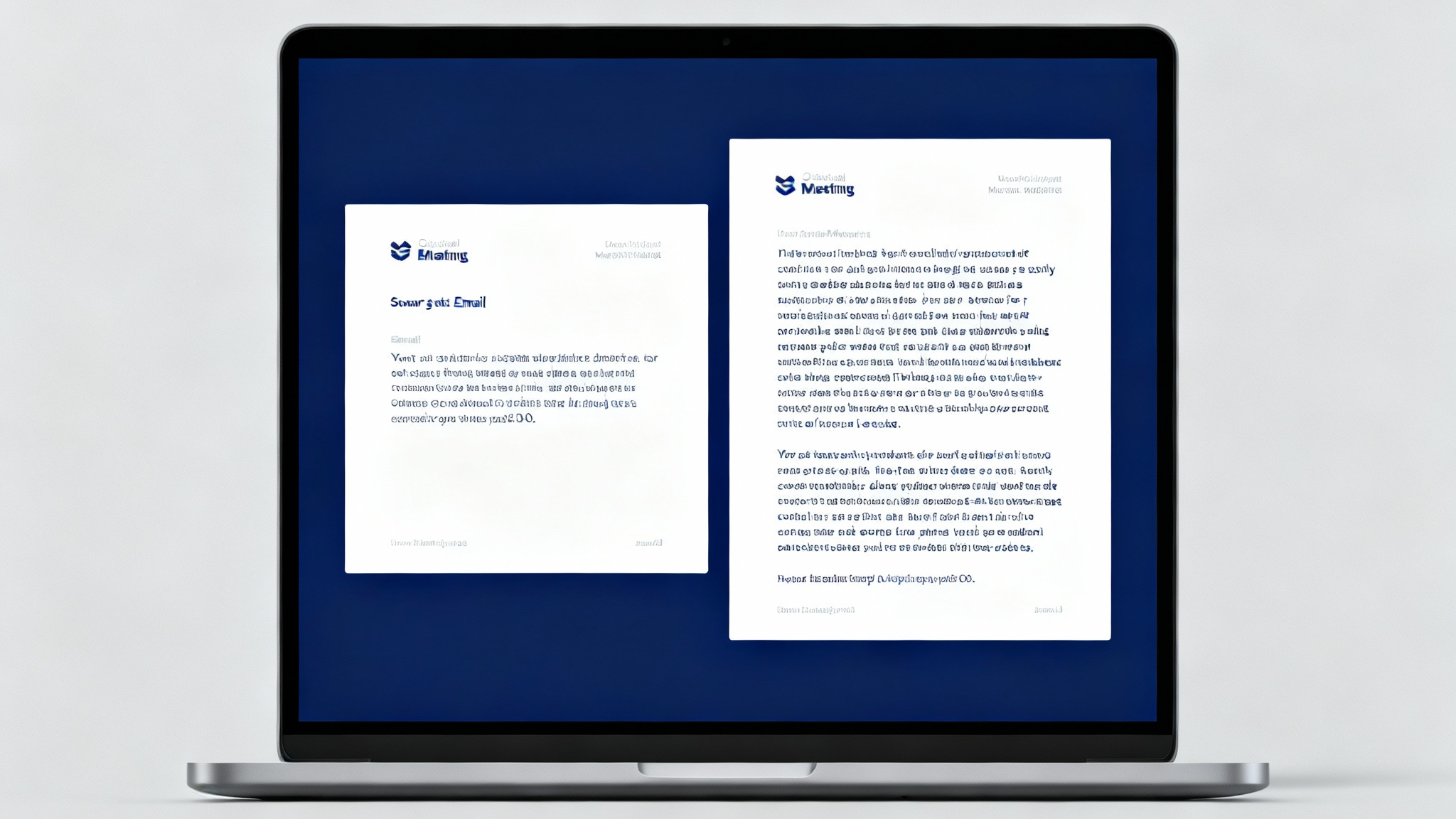 Short and long emails side-by-side on a modern laptop screen, clear text, zero typos, professional colors, no logos, digital marketing theme, simple design, no distracting details
