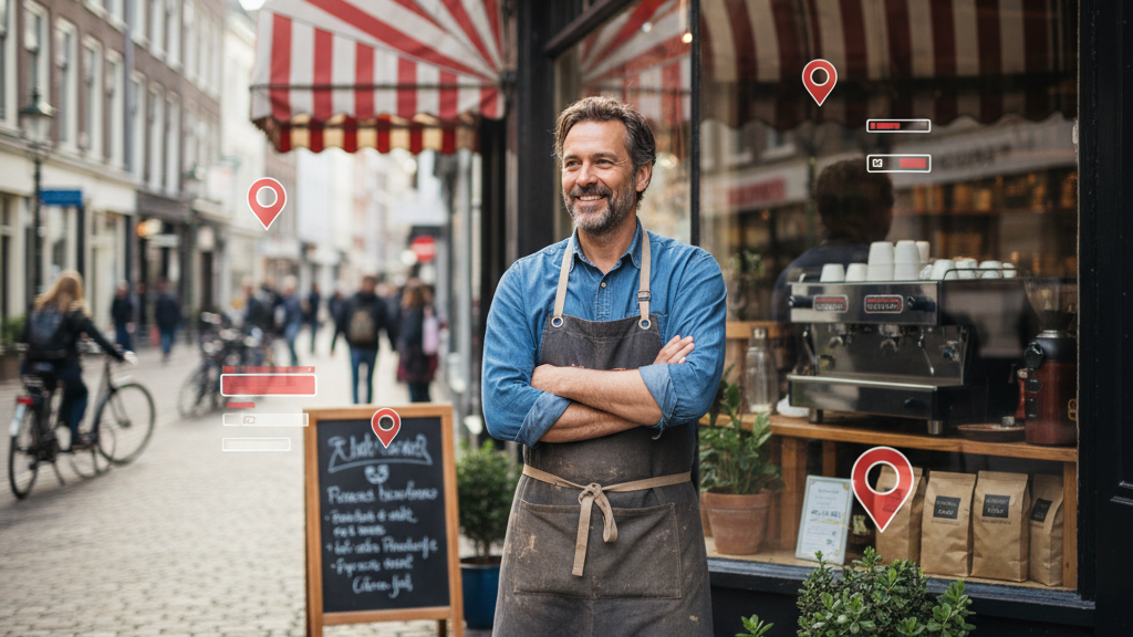 local business with local pins to show where he is located