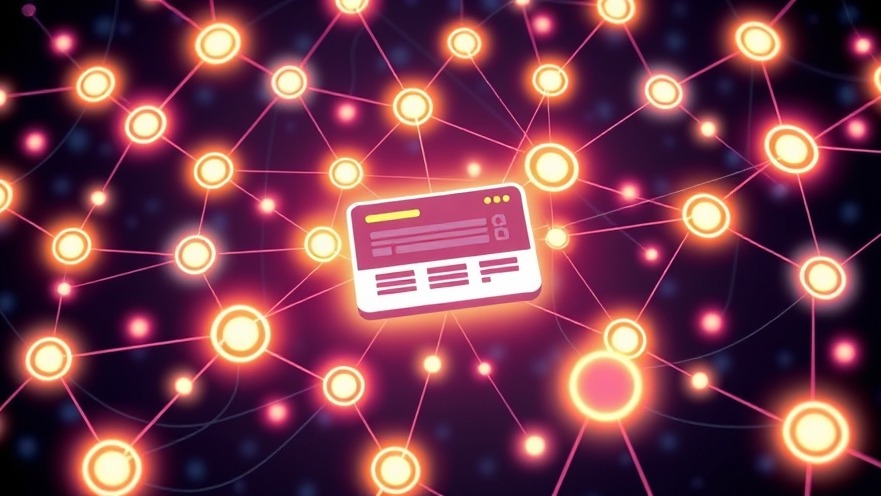 Vibrant digital art of glowing links connecting websites, showcasing a bright central business site.