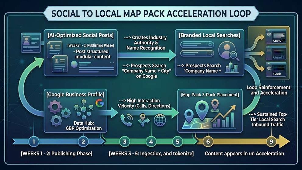 Social to local map pack acceleration loop