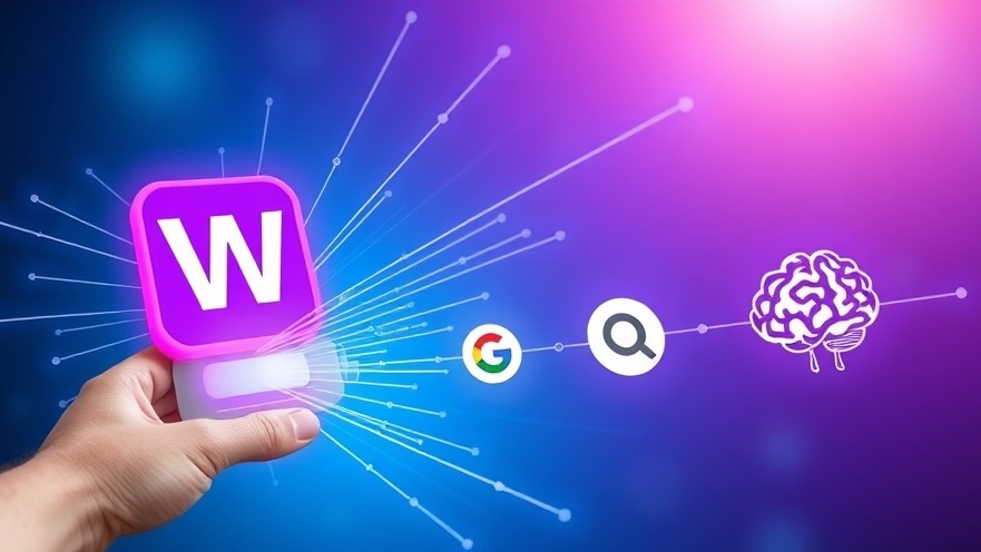 Vibrant website icon with bright rays connecting to Google, search, and AI symbols.