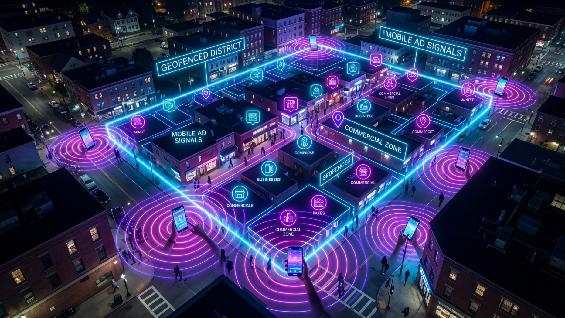 Geofencing marketing perimeter capturing local service leads on smartphones.