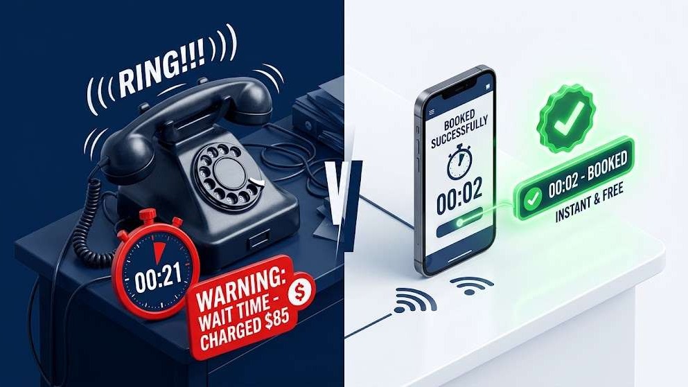 Comparison showing an unanswered phone billed by Google LSA versus an instantly answered lead booked successfully.