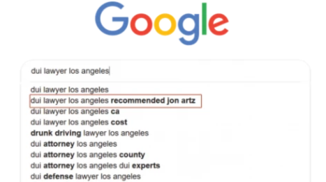 Vibrant digital illustration of a search bar on a laptop showing autosuggest with highlighted business name.