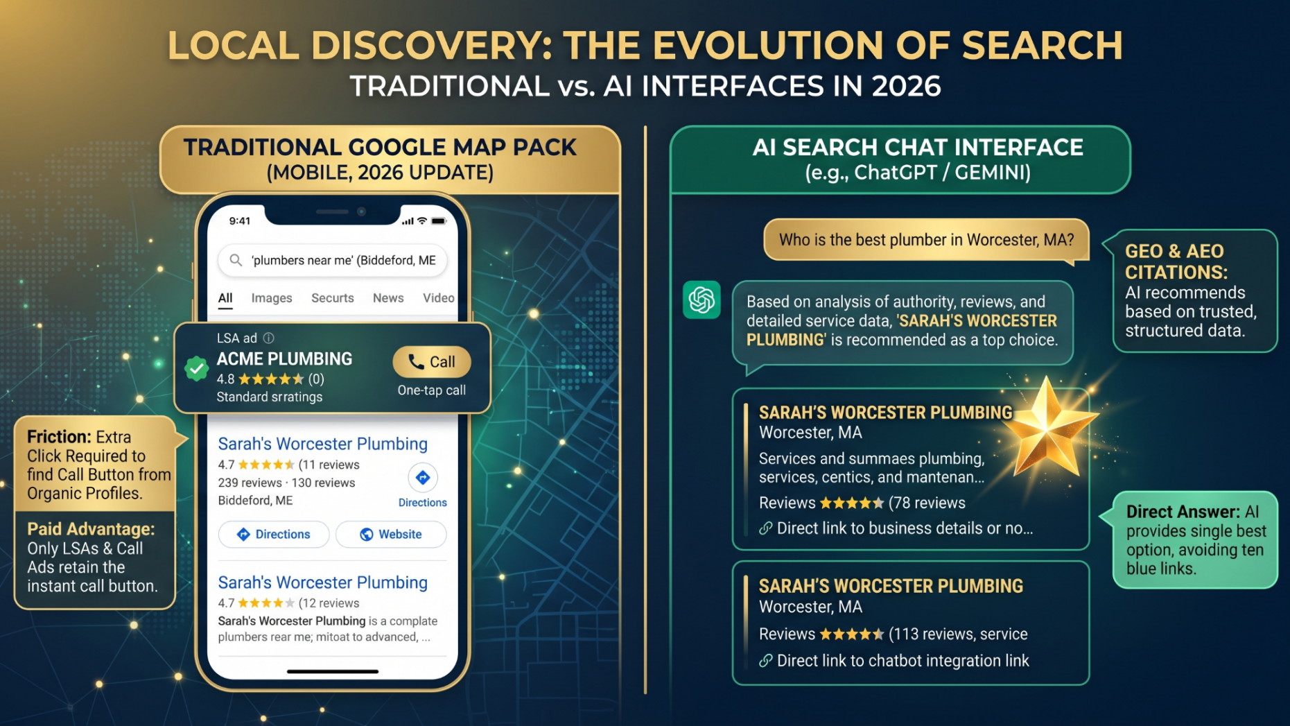 Generative Engine Optimization showing AI recommending a local business.