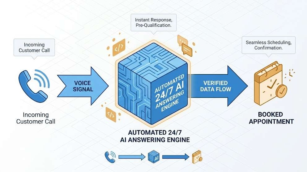 Flowchart showing how automated call answering maintains high Google Local Services Ads ranking.