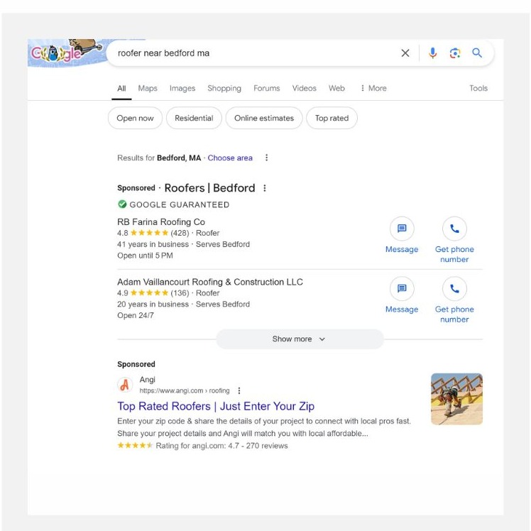 Shows an example of Google Guaranteed