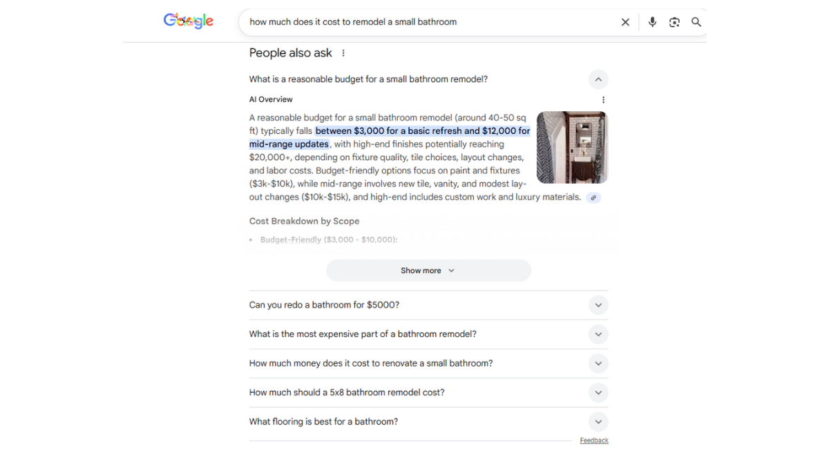 A close-up, modern screen grab of a Google Search Results Page (SERP). Clearly highlight a Featured Snippet or "People Also Ask" box with a concise, factual answer (40-60 words) appearing prominently at the top. The rest of the page should be slightly blurred to focus on the snippet box.