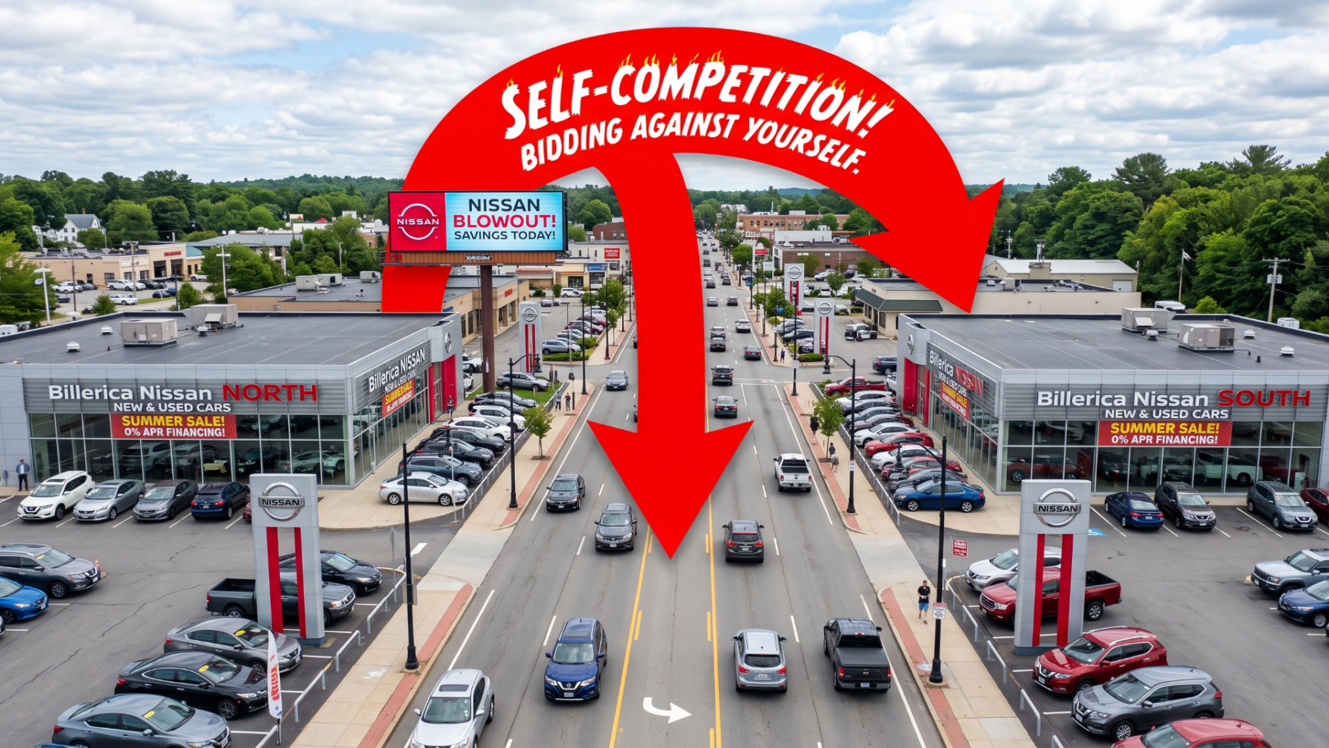 Two car dealerships competing for the same digital ad space.