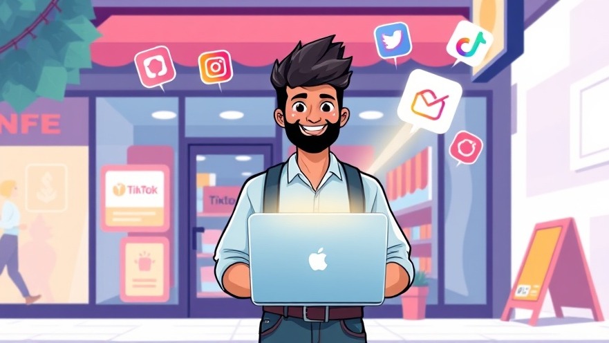 Vibrant illustration of a small business owner with a laptop, symbolizing online success.