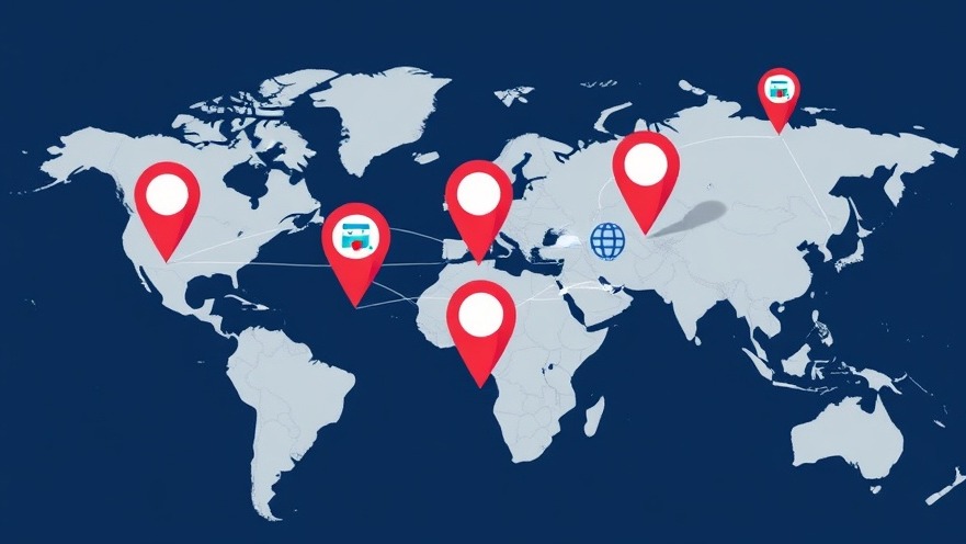 GPS pins, ads, and happy customers connect on a local world map.
