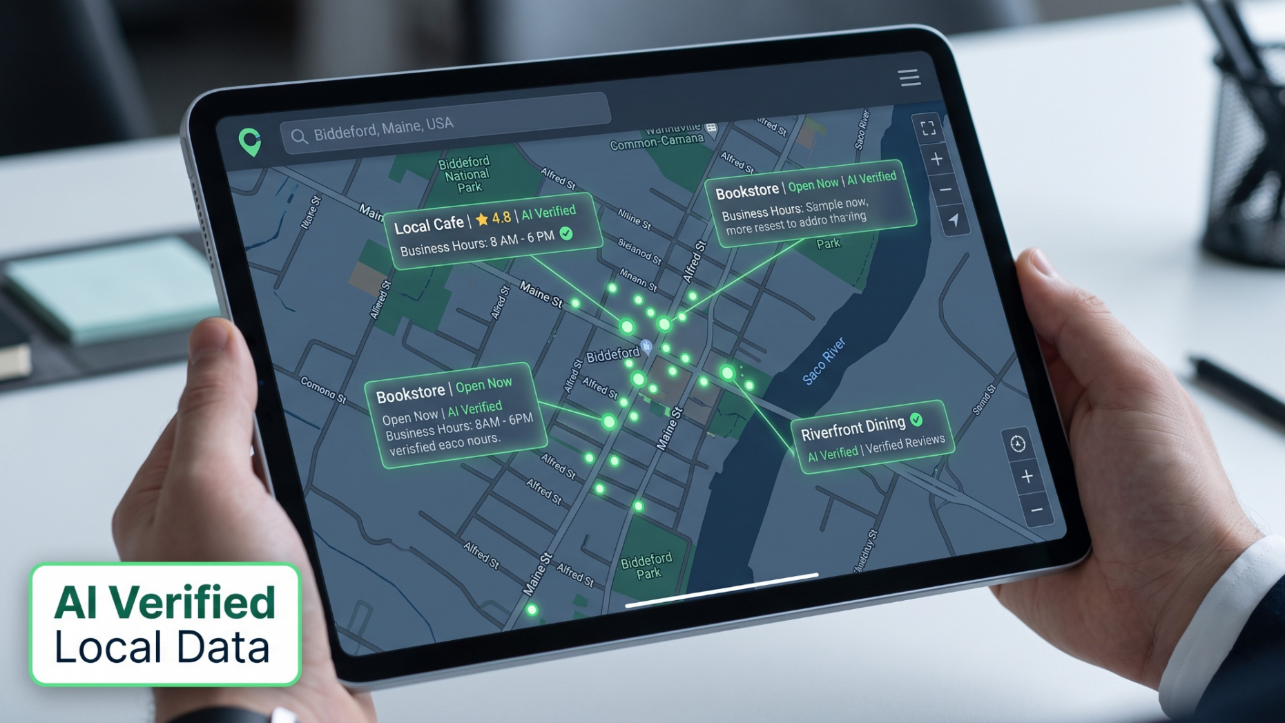 Local search map pack optimized with machine-readable business profile metrics.