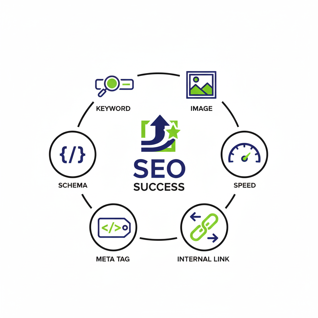 Seo success - Keyword, image, speed, internal link, meta tag and schema