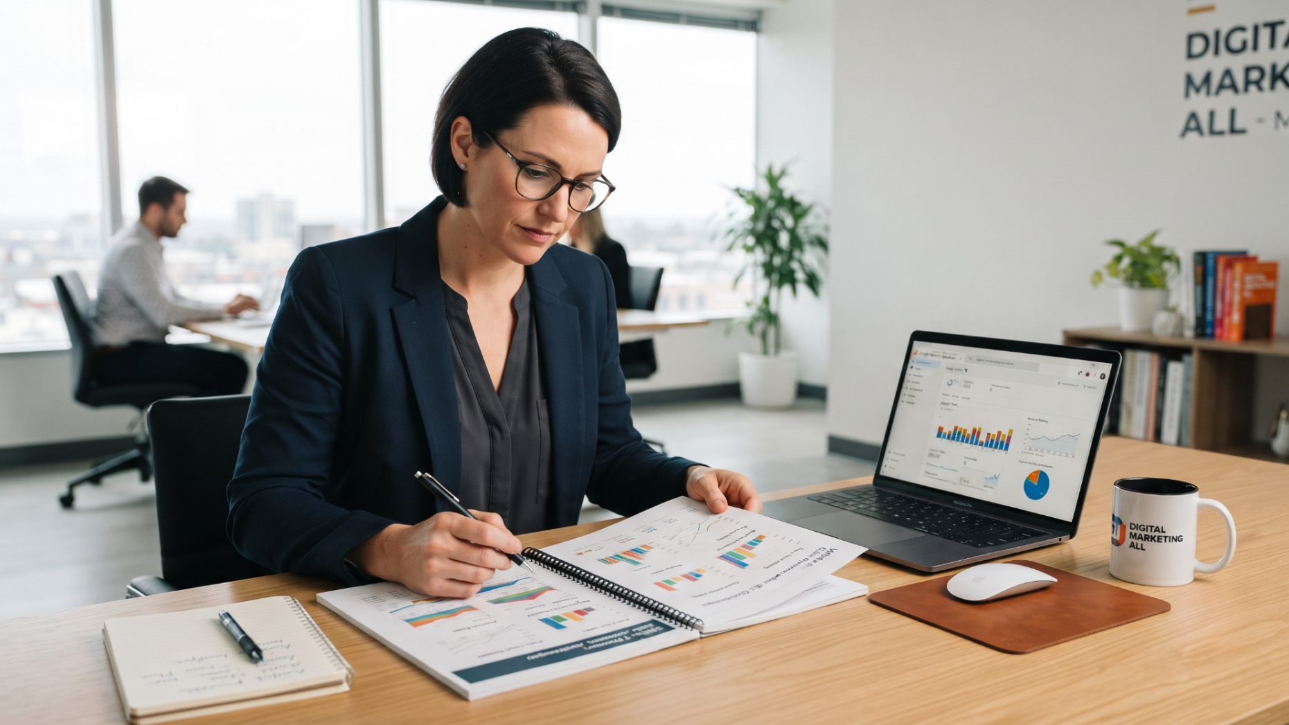 Marketing strategist analyzing website audit metrics.