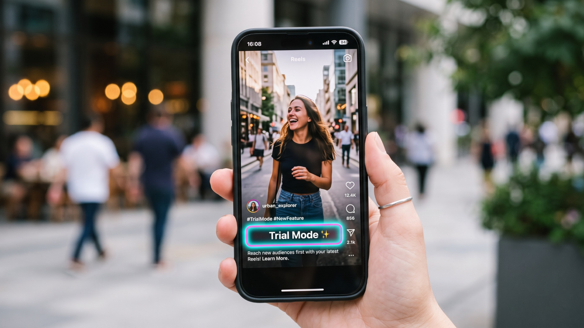 Smartphone showing the Instagram Trial Reels toggle feature.