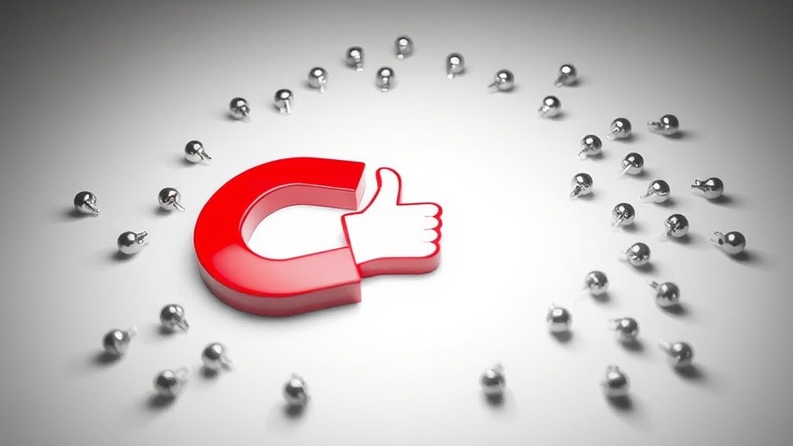 Bright thumbs-up magnet attracting metallic backlinks on a clean background.