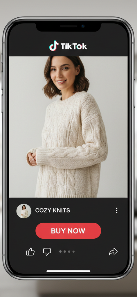 image of a cell phone with an ad on TikTok for a sweater
