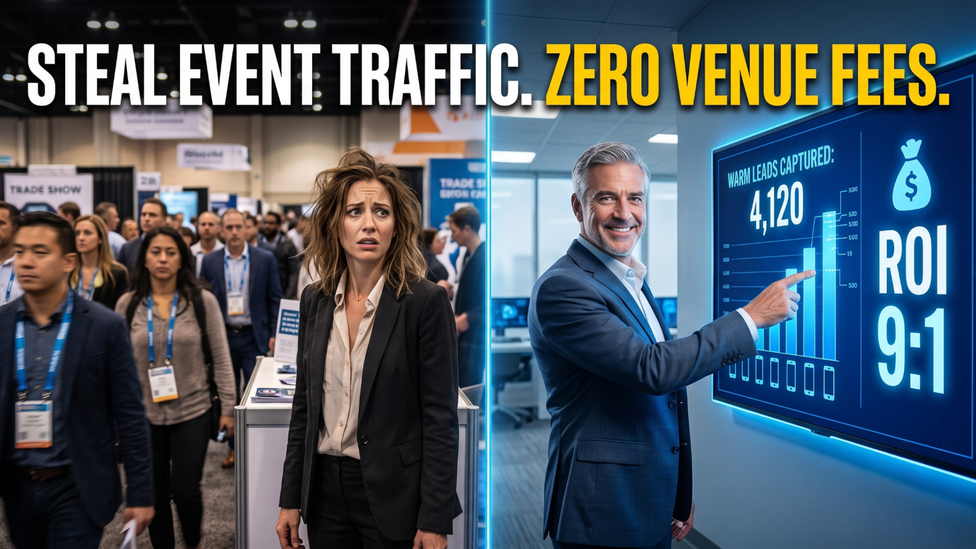 Highly optimized video thumbnail showing the failure of physical booths compared to the success of data-first geofencing ads.