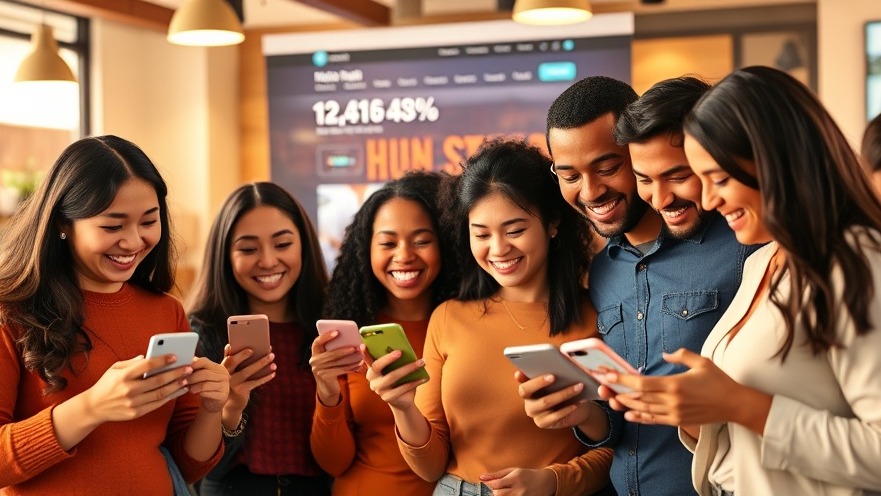 Diverse customers interacting with social media, showcasing growth in website traffic.