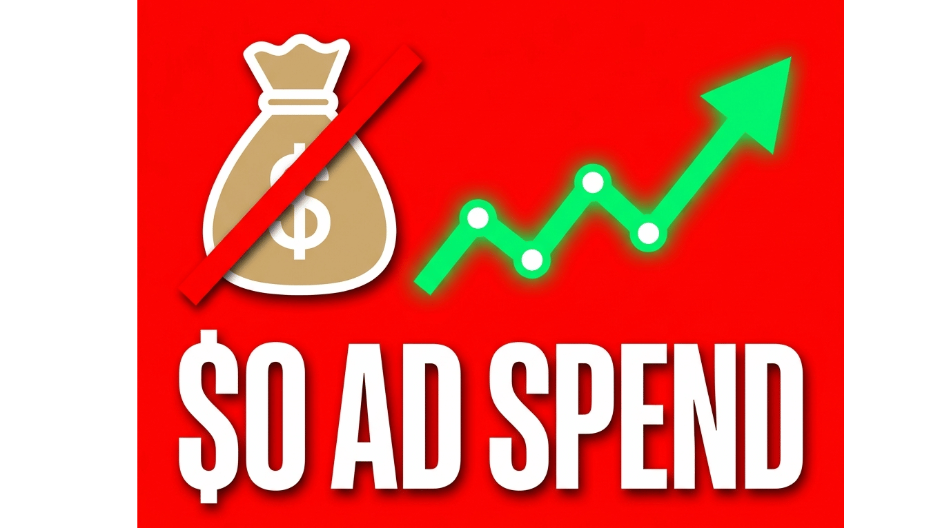 Graphic showing zero dollar ad spend concept with rising growth chart.