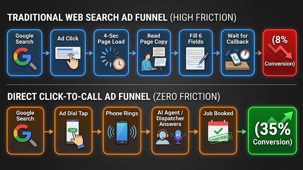 traditional web search vs direct click to call