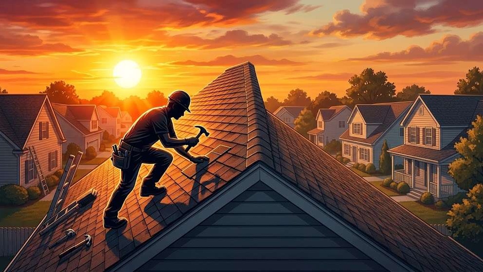 Roofer repairing a roof