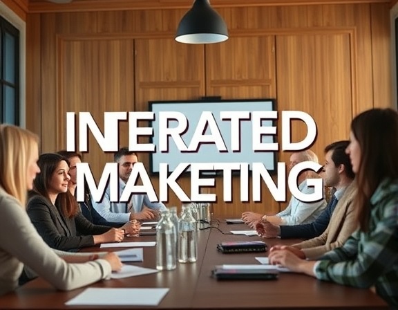 cohesive integrated marketing plan, dynamic, engaging the audience, photorealistic, boardroom with brainstorming session, highly detailed, diverse team collaboration, natural wood tones, soft lighting, shot with a Canon EF 50mm f/1.8 STM lens.