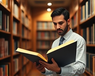 dedicated marketing specialist, meticulous, assembling a detailed report, photorealistic, quiet library with ornate wooden bookshelves, highly detailed, subtle turning of pages, fine detail, classic warm tones, soft focused light, shot with a macro lens.
