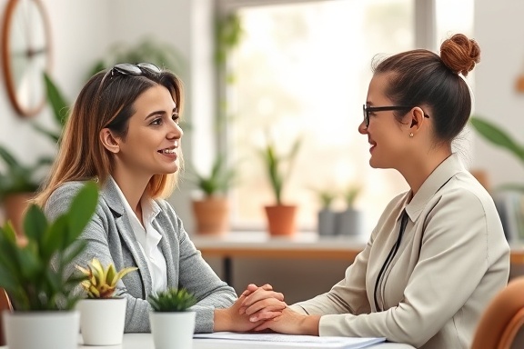 empathetic customercentric empathy, compassionate expression, understanding client needs, photorealistic, a cozy office nook with plants and personal touches, highly detailed, staff attentively listening, medium depth of field, pastel colors, diffused lighting, shot with a 50mm lens.