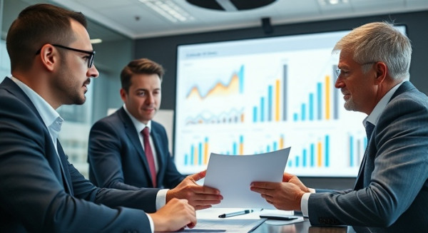 strategic customercentric strategy, analytical expression, planning business growth, photorealistic, boardroom setting with digital charts and graphs, highly detailed, executives discussing plans, sharp focus, corporate colors, overhead lighting, shot with a zoom lens.