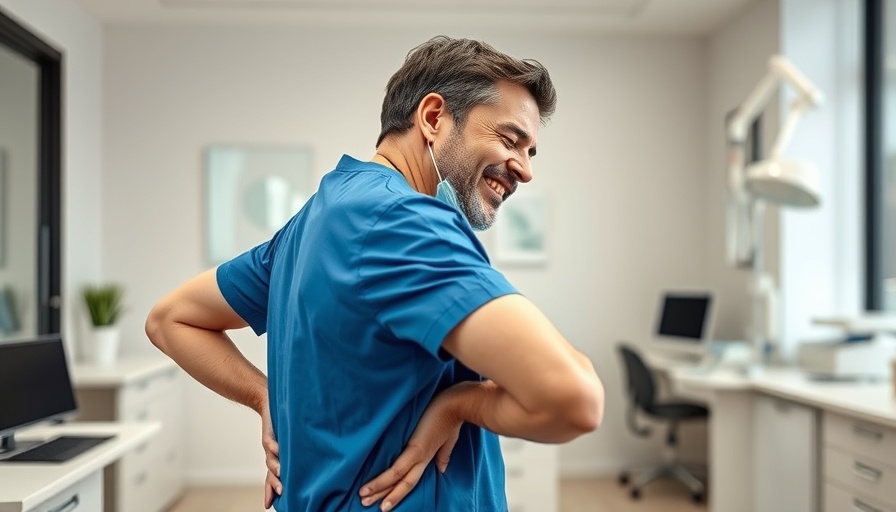 Dental professional in pain, highlighting workplace strain.