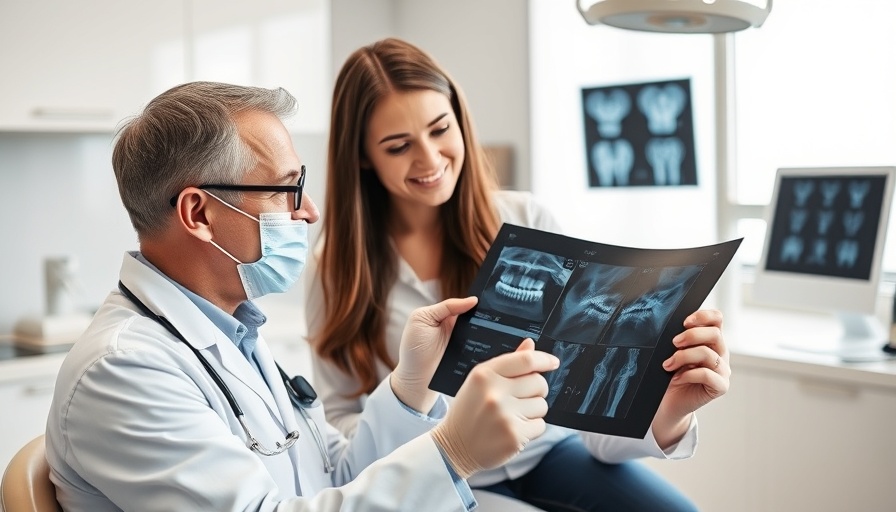 Dentist explaining X-rays to female patient, highlighting exam reform.