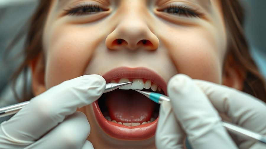 Young girl receiving dental check-up highlights Scotland child oral health gap.