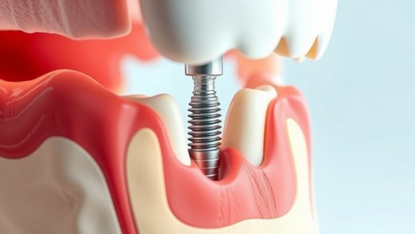 3D illustration of dental implant between teeth, dental implant care.