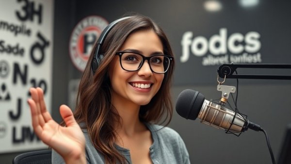 Smiling woman hosting a podcast on cyber security in dental practice.